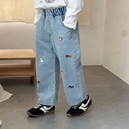 Baby Toddler Animal Plant Embroidered Denim Pants - image 4