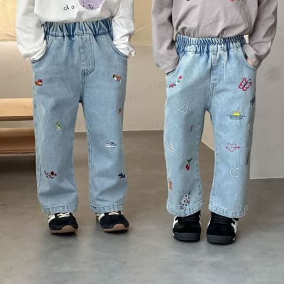 Baby Toddler Animal Plant Embroidered Denim Pants - image 2