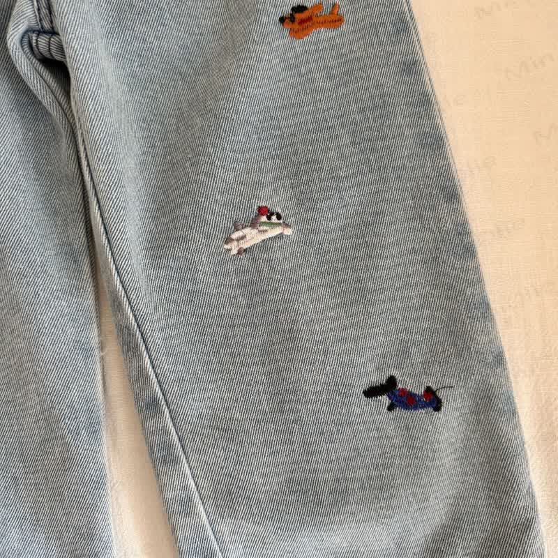 Baby Toddler Animal Plant Embroidered Denim Pants - image 9