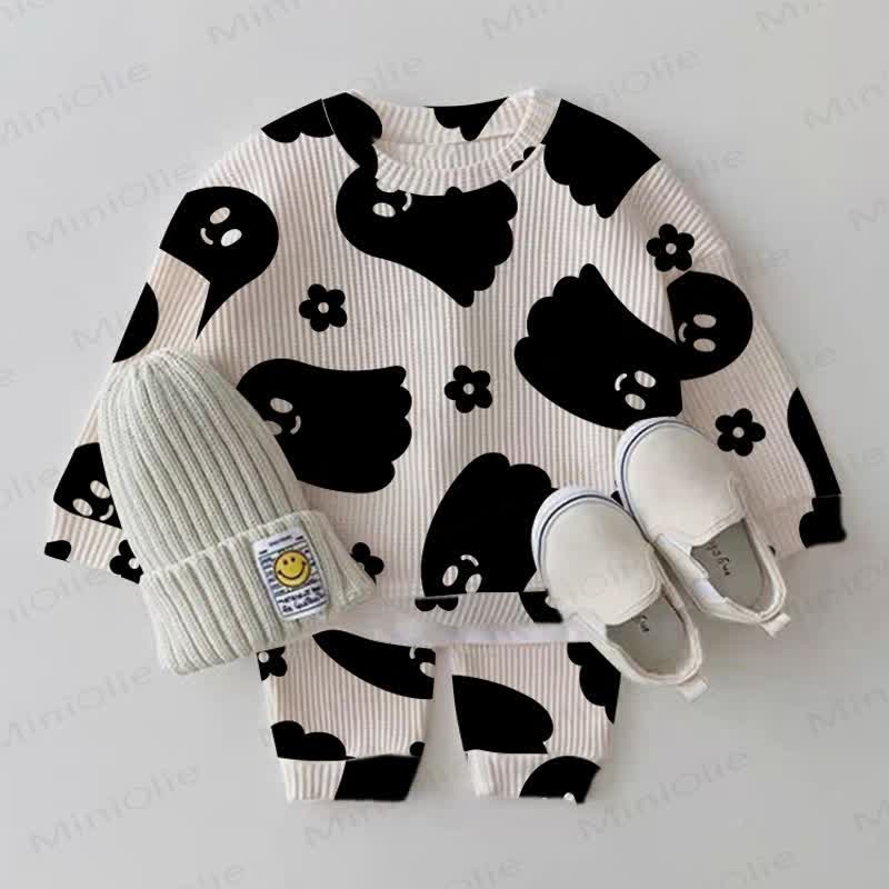 Baby Halloween Ghost Printed Waffle 2-piece Set - Beige - 2-3T - image 1