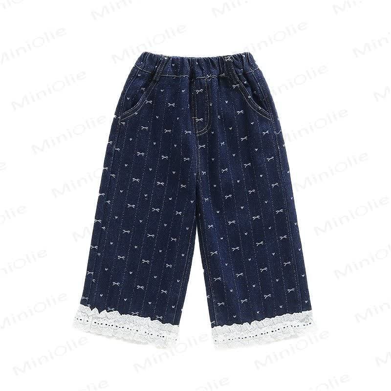 Baby Toddler Girl Bow Lace Printed Denim Pants - image 2