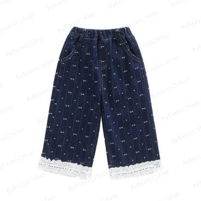 Baby Toddler Girl Bow Lace Printed Denim Pants - image 2