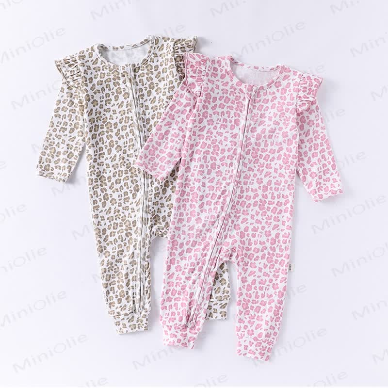 Baby Leopard Print Flying Sleeves Romper - image 1