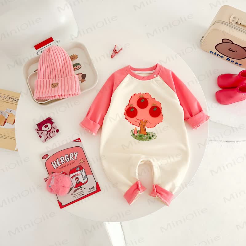 Baby Girl Apple Tree Pink Raglan Romper - image 2