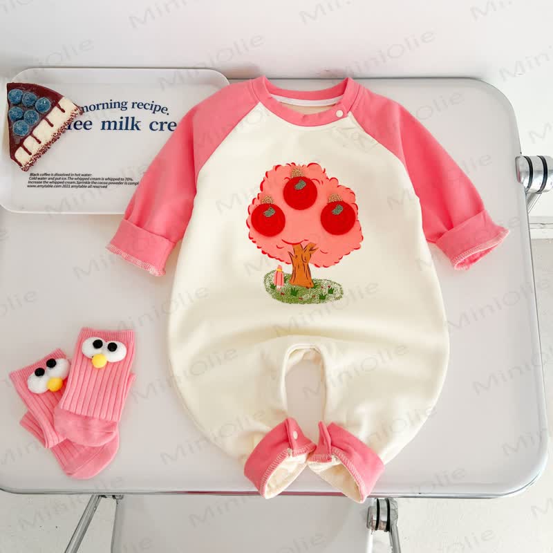 Baby Girl Apple Tree Pink Raglan Romper - Pink - 18-24M - image 1