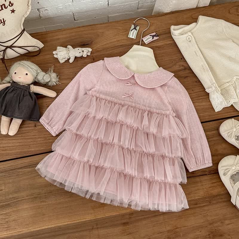 Baby Mesh Solid Color Bow  Dress - Pink - 2-3T - image 2