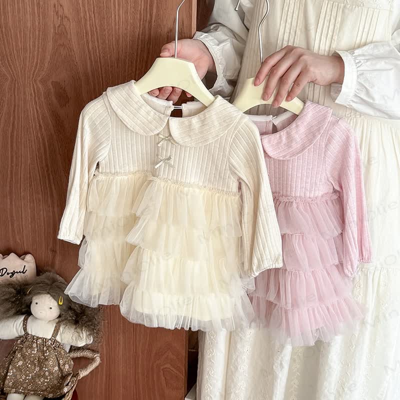 Baby Mesh Solid Color Bow  Dress - image 1