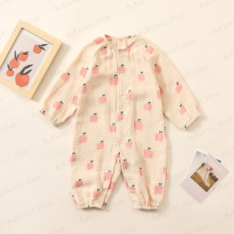 Baby Girl Apples Printed Crew Neck Romper - Apricot - 2-3T - image 1