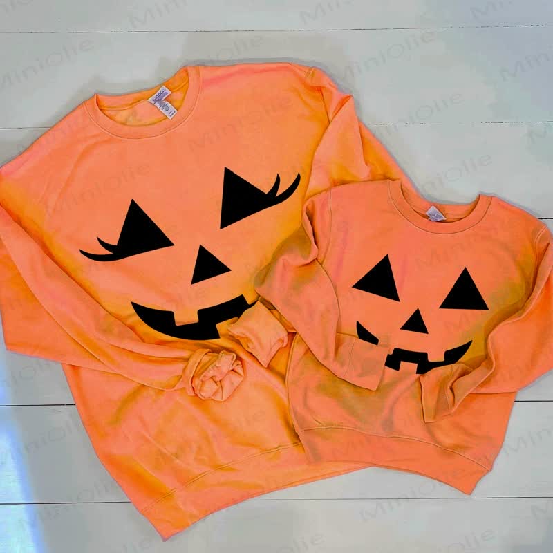 Halloween Smiley Pumpkin Family Casual Sweatshirt - Orange - Adult Sweatshirt: XL - image 1