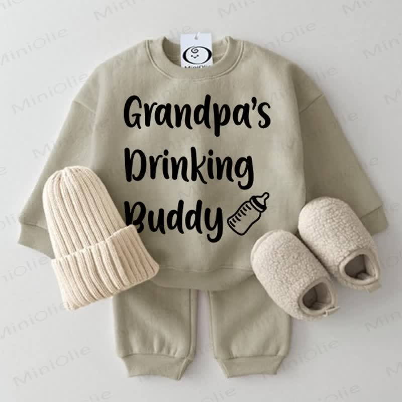 GRANDPA'S DRINKING BUDDY Baby Grey Green Sweatsuit 2-piece Set - Grey Green - 2-3T - image 1