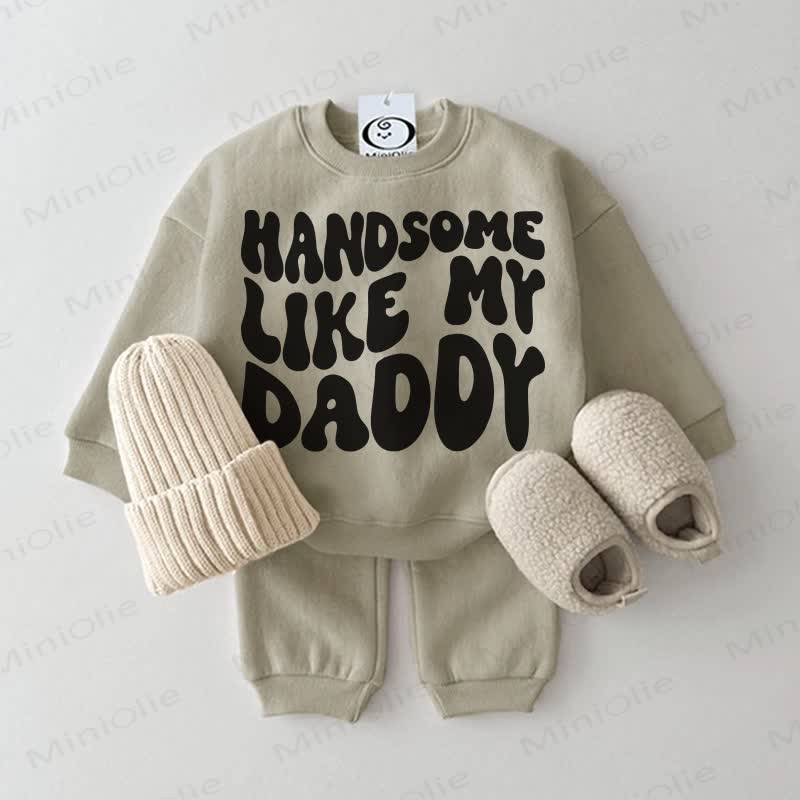 HANDSOME LIKE MY DADDY Baby Grey Green Sweatsuit 2-piece Set - Grey Green - 2-3T - image 1