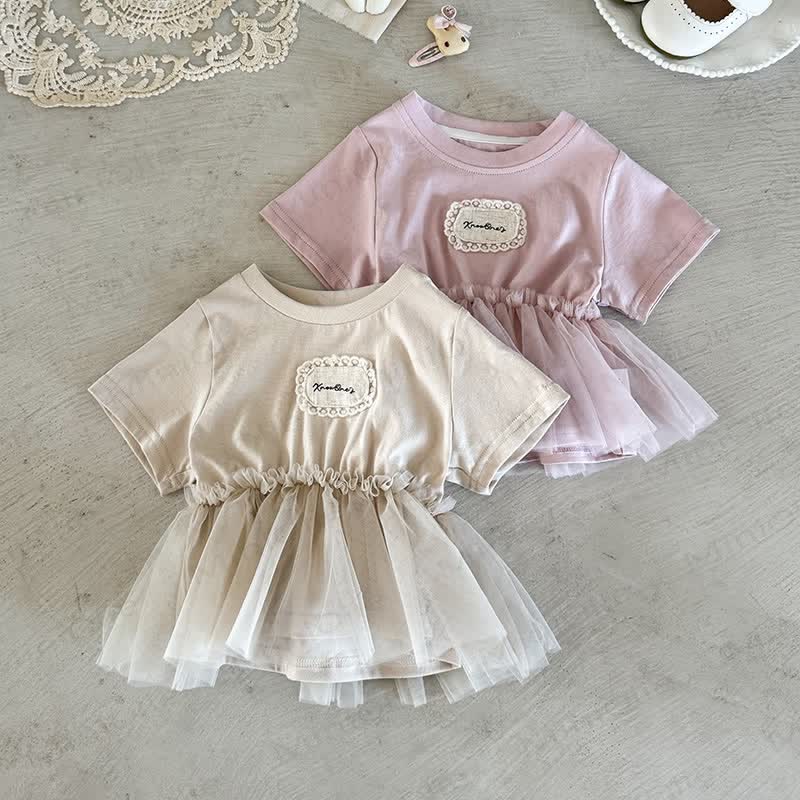 Baby Mesh Patch Short Sleeves Dress - image 1