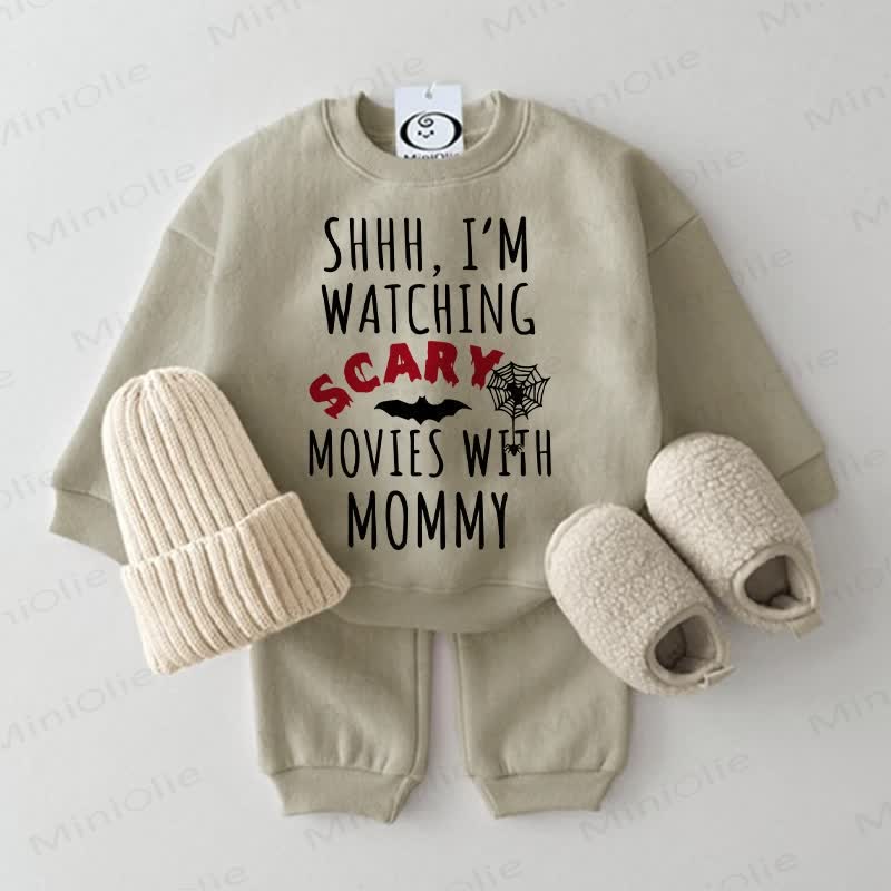 SHHH, I'M WATCHING SCARY MOVIES WITH MOMMY Baby 2-piece Grey Green Set - Grey Green - 2-3T - image 1