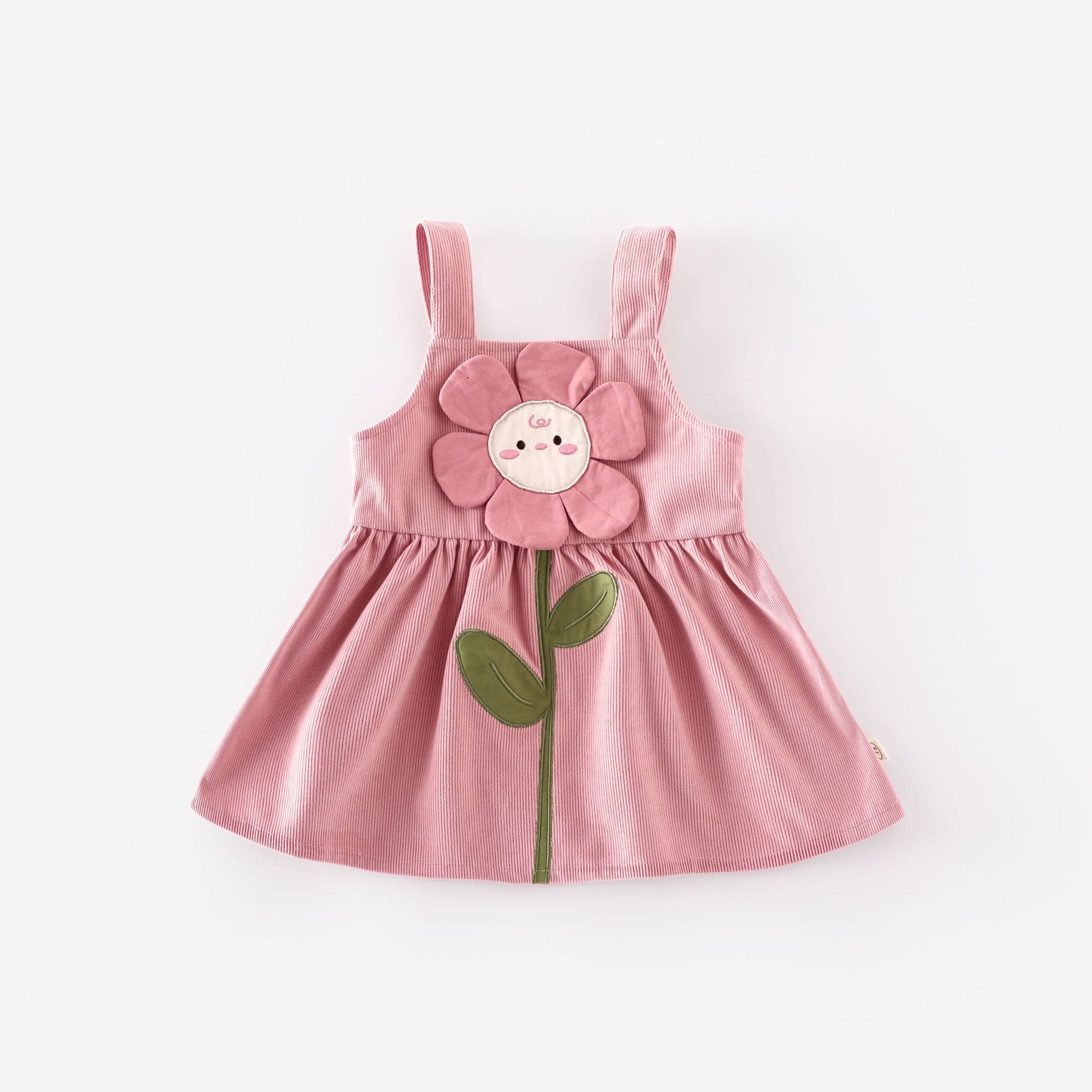Baby Toddler Flower Cartoon Strap Dress - Pink - 5-7T - image 1