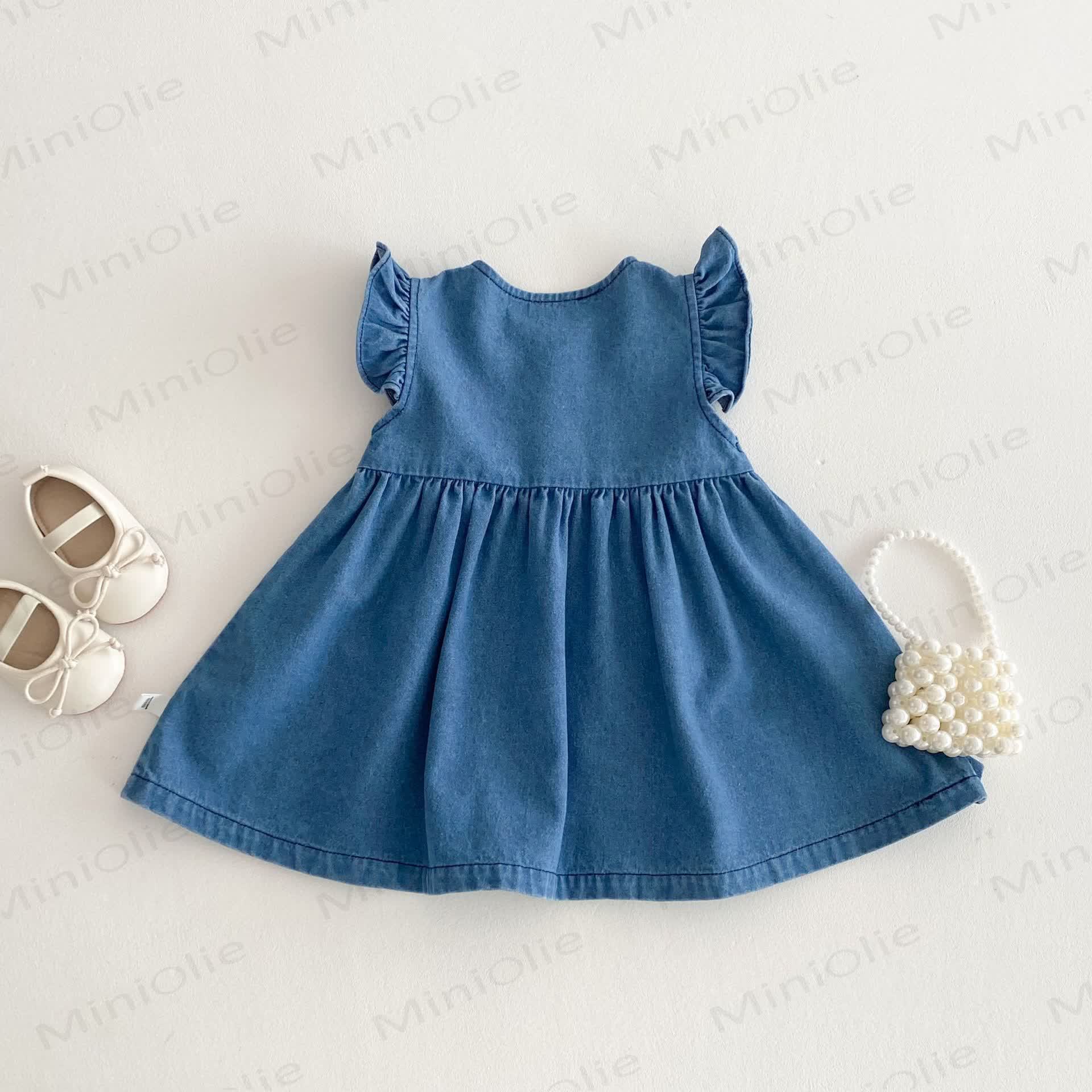 Toddler Solid Color Denim Blue Dress - image 2