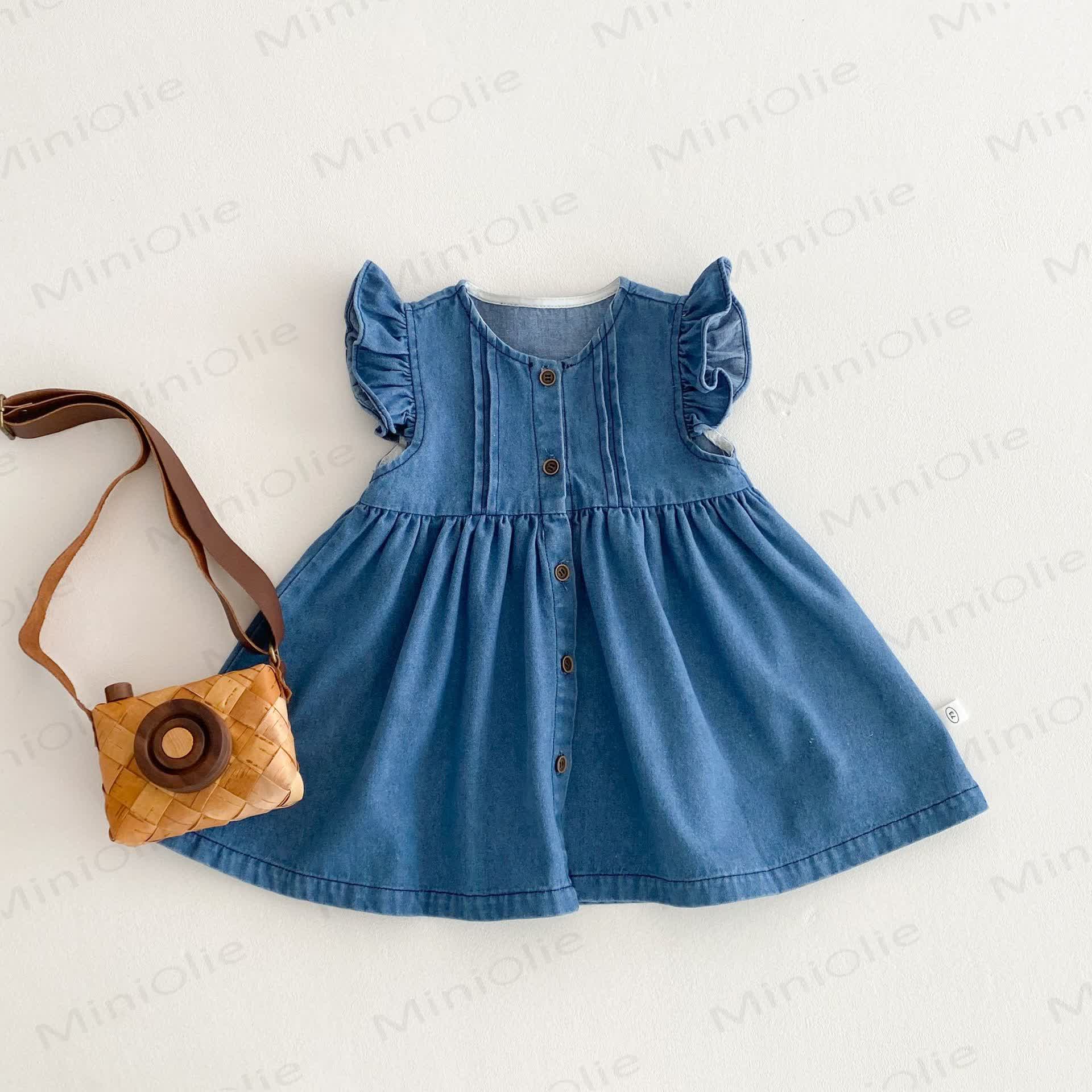 Toddler Solid Color Denim Blue Dress - Blue - 5-7T - image 1