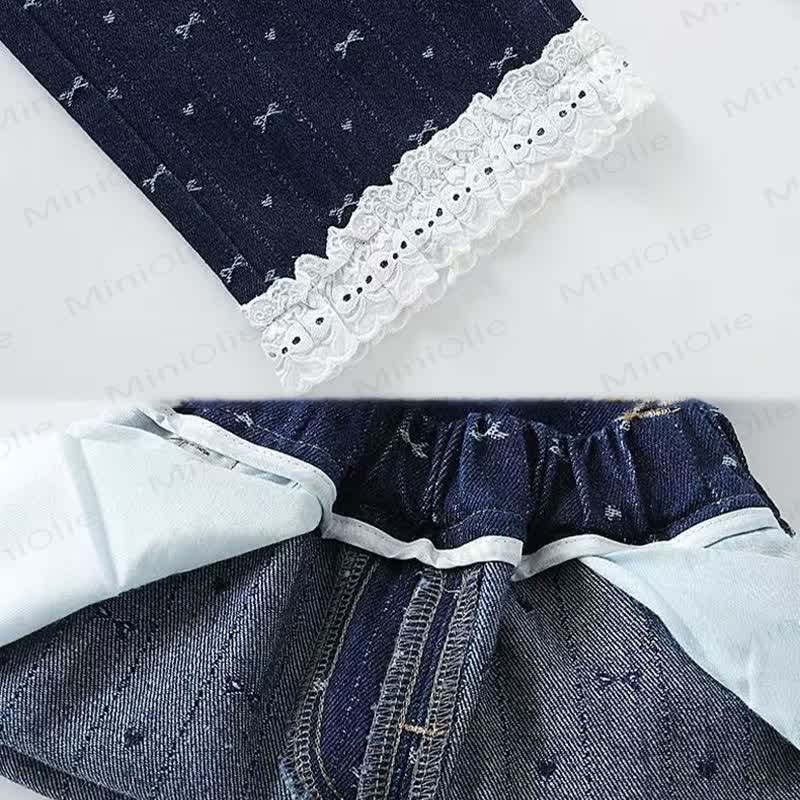 Baby Toddler Girl Bow Lace Printed Denim Pants - image 8