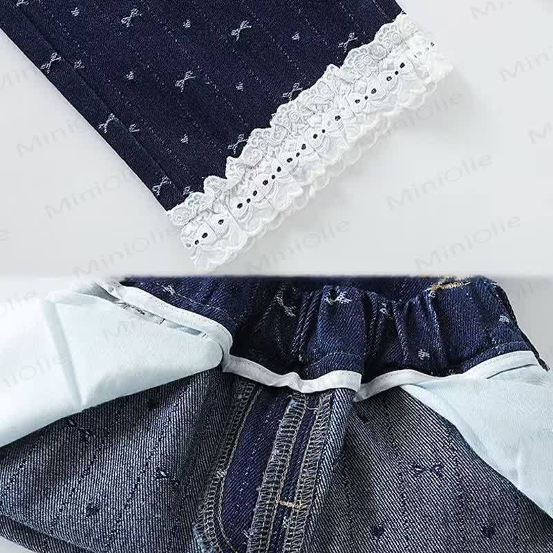 Baby Toddler Girl Bow Lace Printed Denim Pants - image 8
