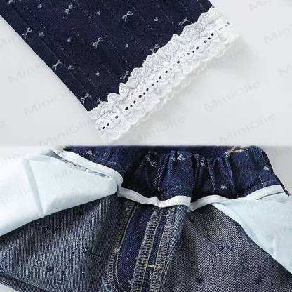 Baby Toddler Girl Bow Lace Printed Denim Pants - image 8