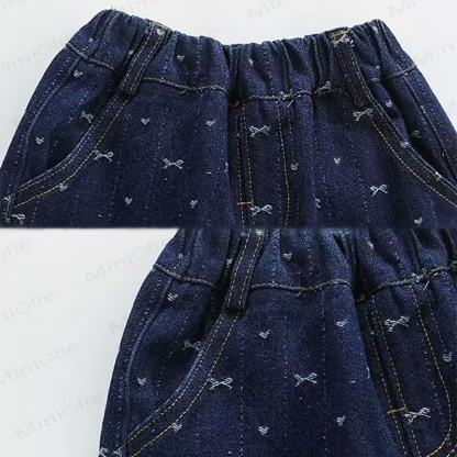 Baby Toddler Girl Bow Lace Printed Denim Pants - image 7