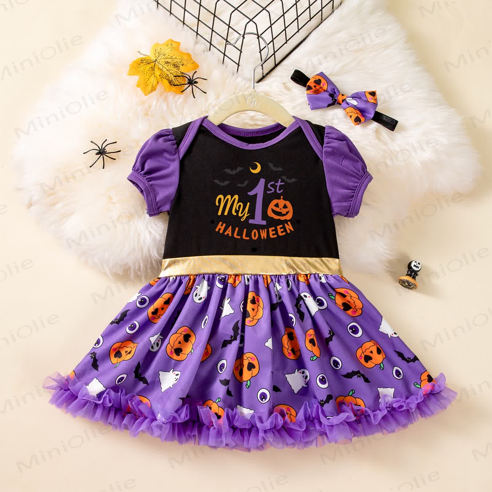MY 1ST HALLOWEEN Baby Dress with Headband - Purple - 12-18M - image 1