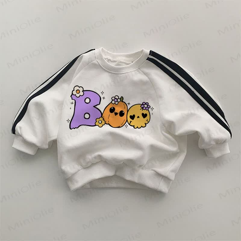 BOO Skull Pumpkin Flower Baby White Sweatshirt - White - 2-3T - image 1