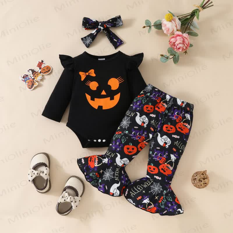 Baby Girl Halloween Pumpkin Ghost 3pcs Set - Black - 12-18M - image 2