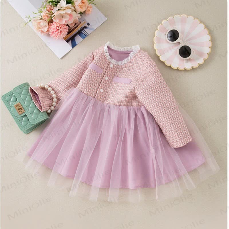 Baby Girl Lace Neckline Pink Mesh Dress - image 2