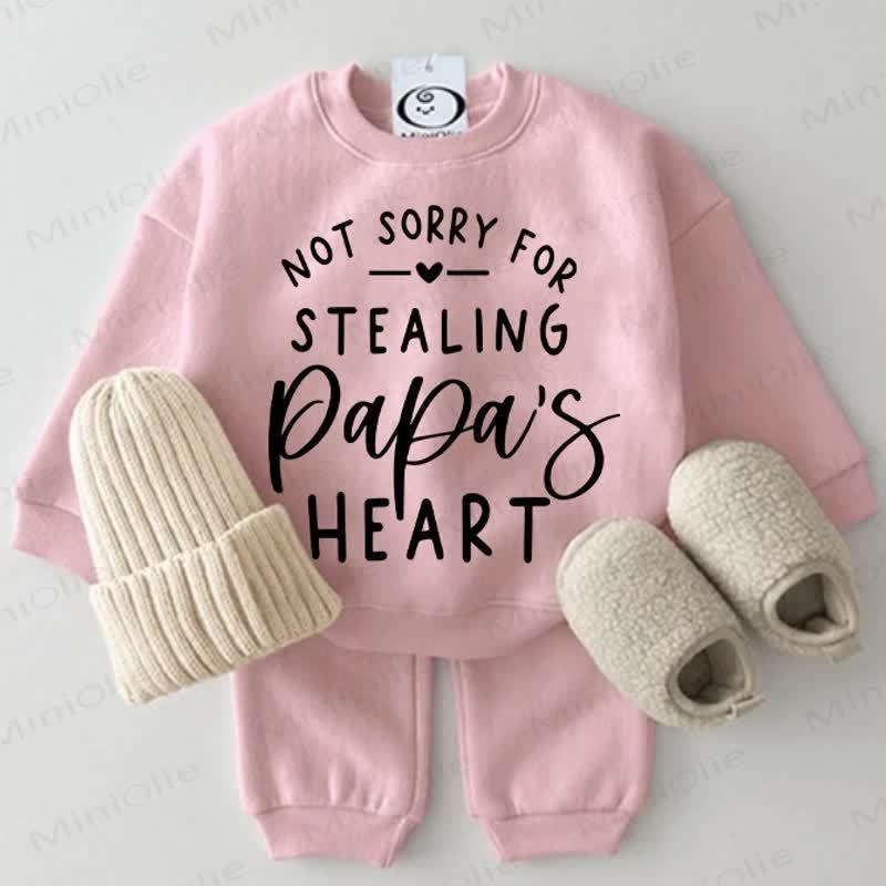NOT SORRY FOR STEALING PAPA'S HEART Baby 2-piece Pink Set - Pink - 2-3T - image 1