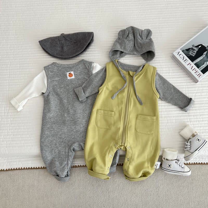 Baby Solid Color Sleeveless Zip-up Romper - image 1