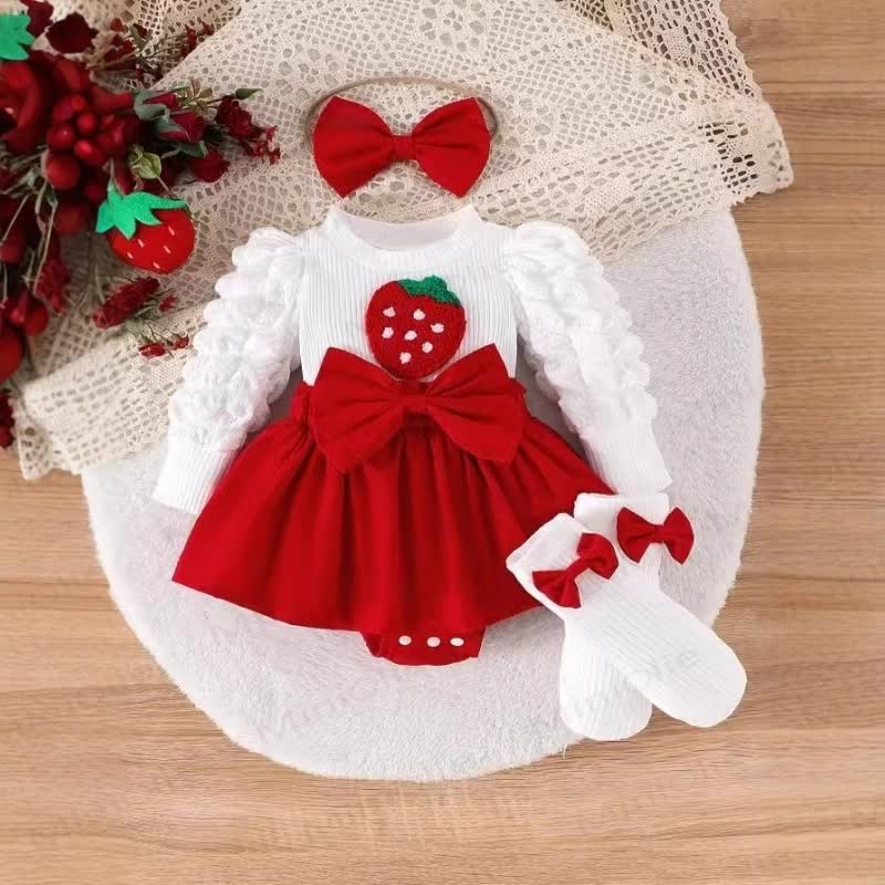 Baby Strawberry Bodysuit Socks and Headband - Red - 12-18M - image 1