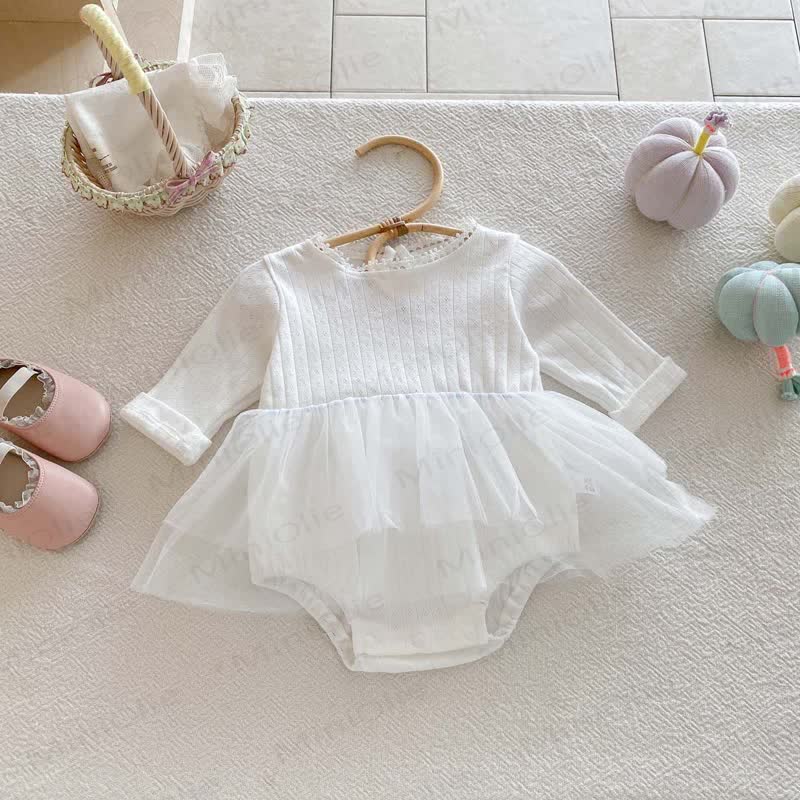 Baby Ribbed Mesh Skirted Bodysuit - White - 18-24M - image 1
