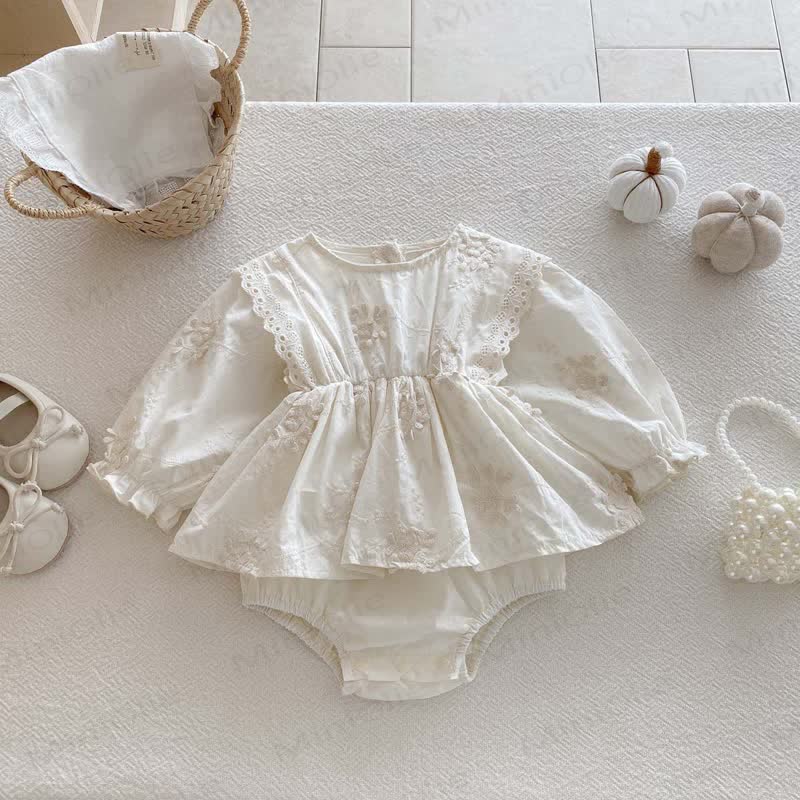 Baby Embroidered Beige Skirted Bodysuit - Beige - 18-24M - image 1