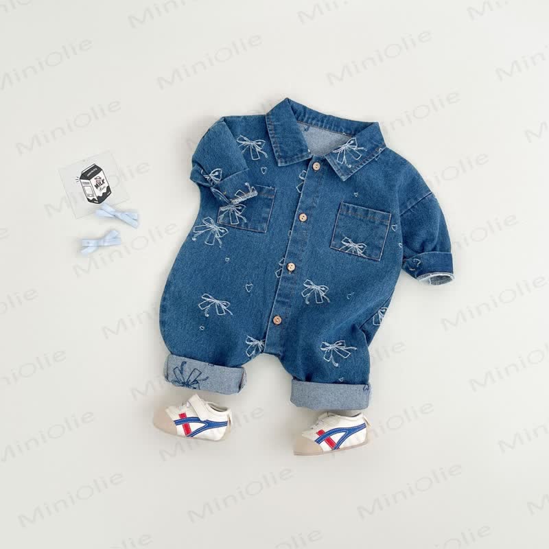 Baby Denim Bow Pocket Romper - image 2