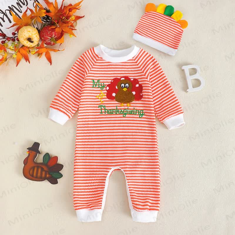 MY ST THANKSGIVING Baby Striped Romper - Red - 12-18M - image 1