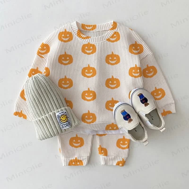 Baby Toddler Pumpkin Beige Waffle 2-piece Set - Beige - 3-5T - image 1