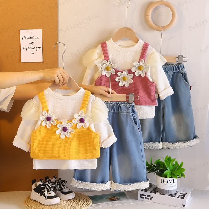Toddler Girl Flower Lace 3-pcs Set - image 1