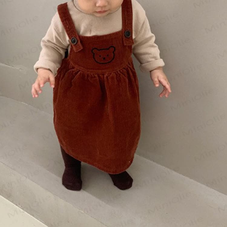 Baby Toddler Bear Corduroy Strap Dress - Red - 8Y - image 2