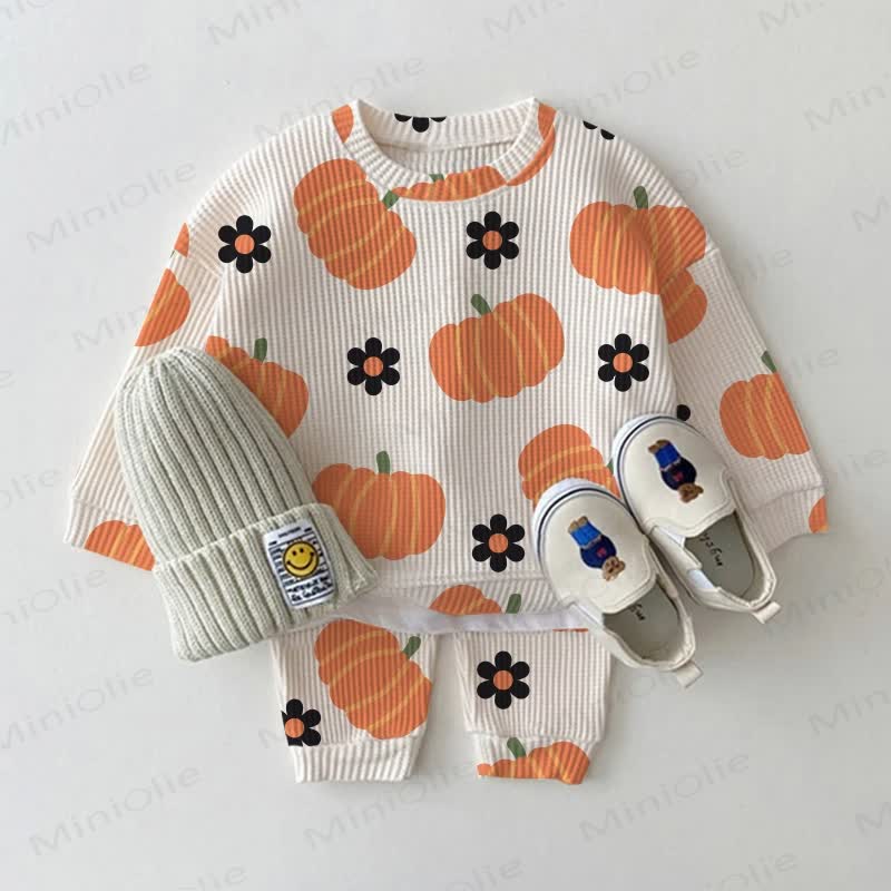 Baby Toddler Pumpkin Flower Beige Waffle 2-piece Set - Beige - 3-5T - image 1