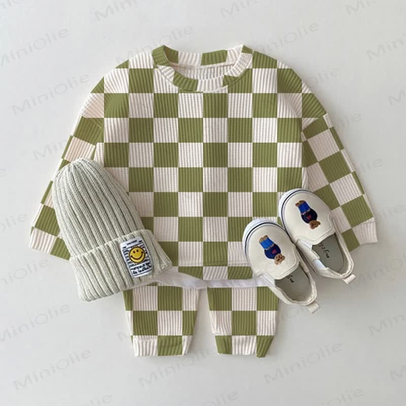 Baby Toddler Checkerboard Waffle 2-piece Set - Green - 3-5T - image 1