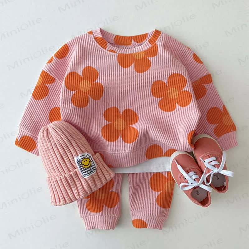 Baby Toddler Flower Waffle 2-piece Set - Pink - 3-5T - image 1