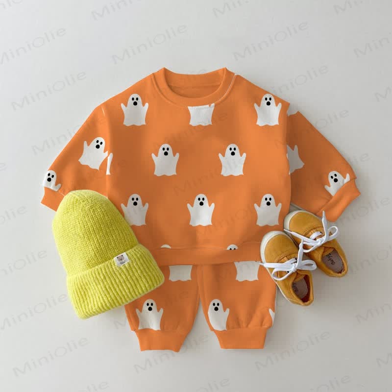 Baby Toddler Halloween Ghost Orange 2-piece Set - Orange - 3-5T - image 1