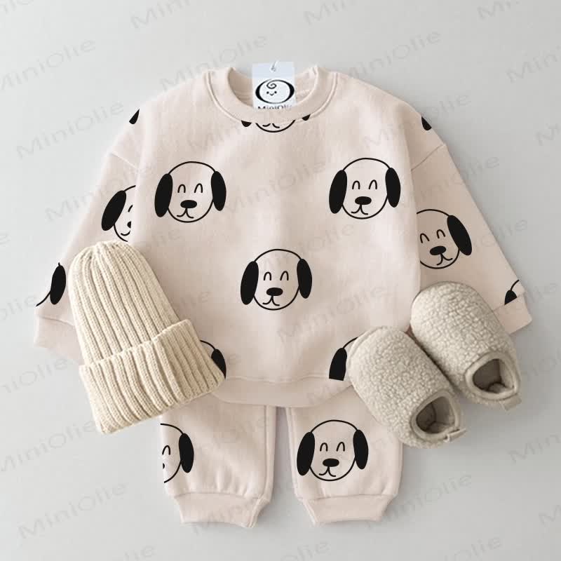 Baby Toddler Cartoon Puppy 2-piece Set - Beige - 3-5T - image 1