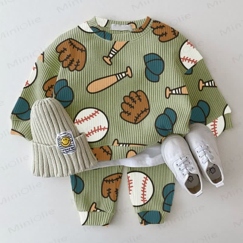 Baby Waffle Baseball Element 2-piece Set - Green - 18-24M - image 1