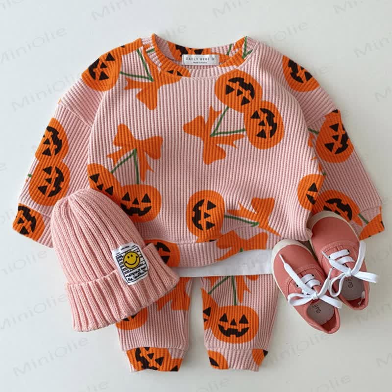 Baby Waffle Halloween Bow Pumpkin 2-piece Set - Pink - 18-24M - image 1
