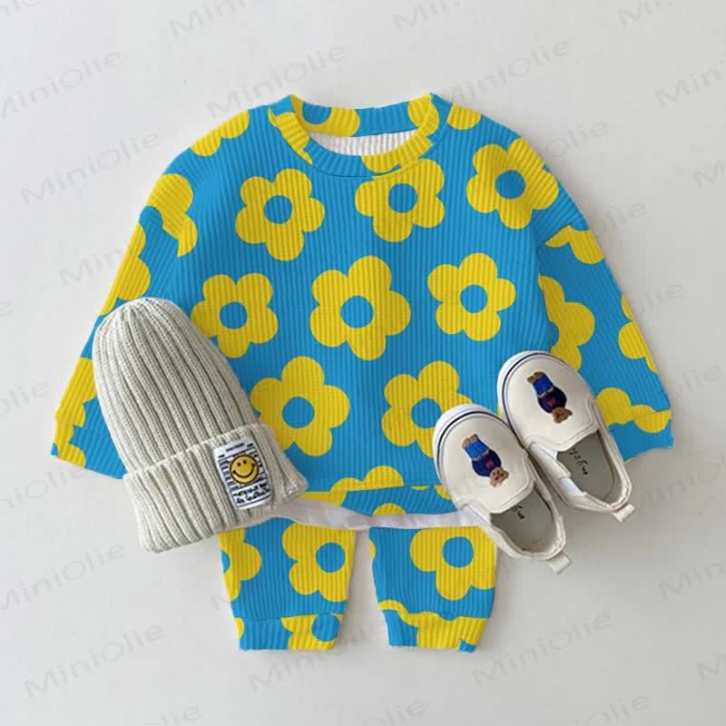 Baby Waffle Yellow Flower 2-piece Set - Blue - 18-24M - image 1