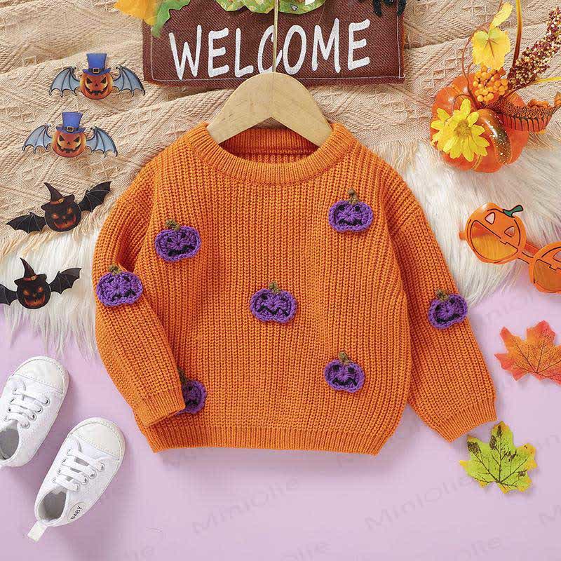 Baby Halloween Pumpkin Sweater - Orange - 2-3T - image 2