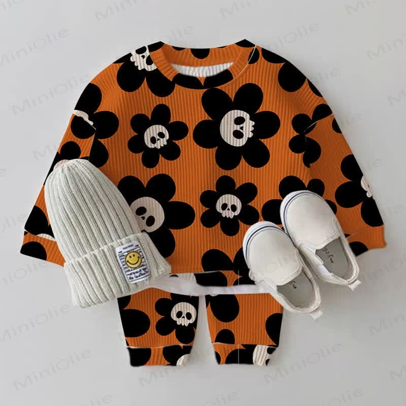 Baby Skull Flower Orange Waffle 2-piece Set - Orange - 2-3T - image 1