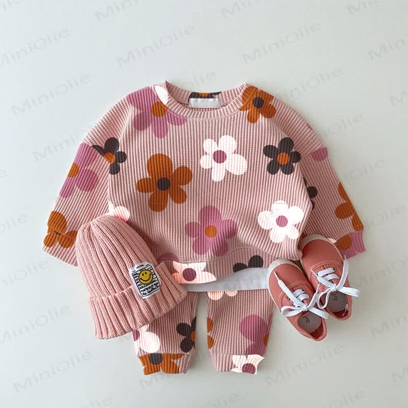 Baby Colored Floral Pink Waffle 2-piece Set - Pink - 2-3T - image 1