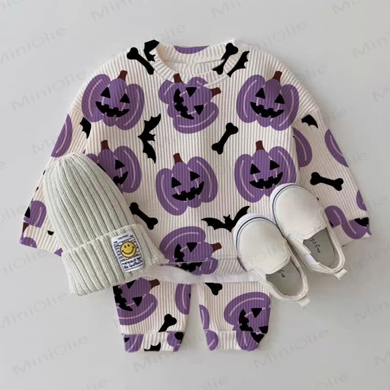 Baby Halloween Pumpkin Bat Waffle 2-piece Set - Beige - 2-3T - image 1